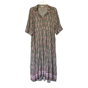 Natural Life Rebecca Green Floral Midi Dress Size Large XXL